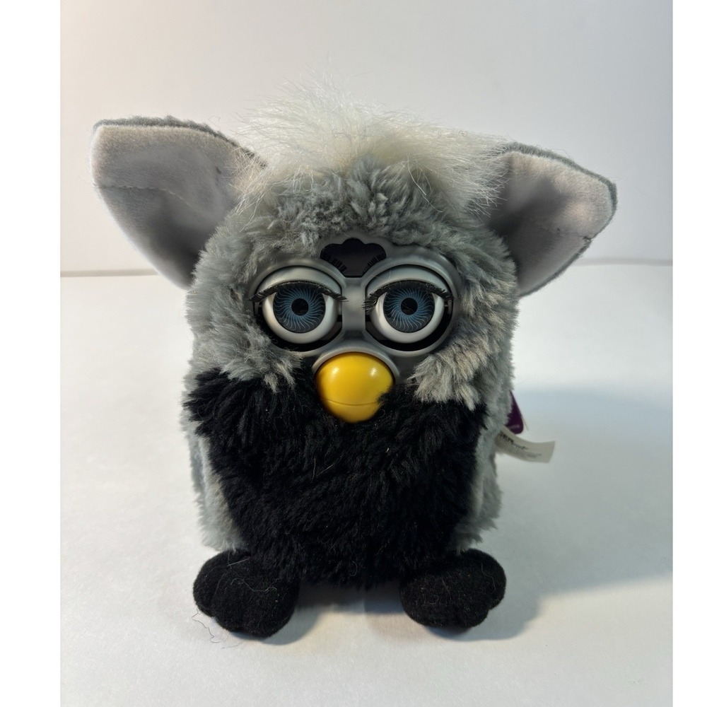 1998 Original Tiger Electronics Furby Gray Black Plush  working w/ tags